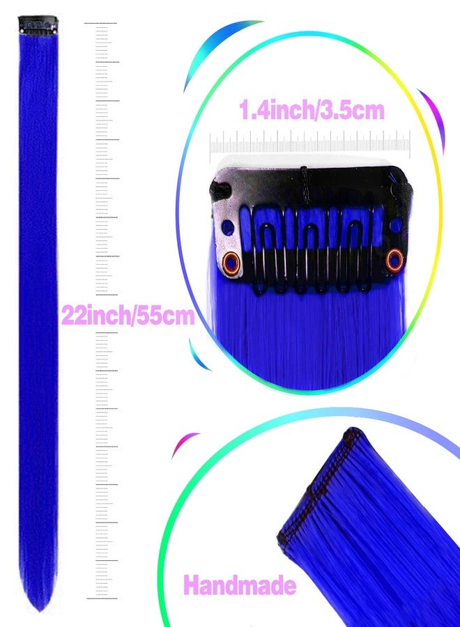 GPOVVIMX 12 PCS Blue Hair Extensions Clip in, Colored Party Highlights Extension for Kids Girls Synthetic Hairpiece Straight 22 inch - Image 4