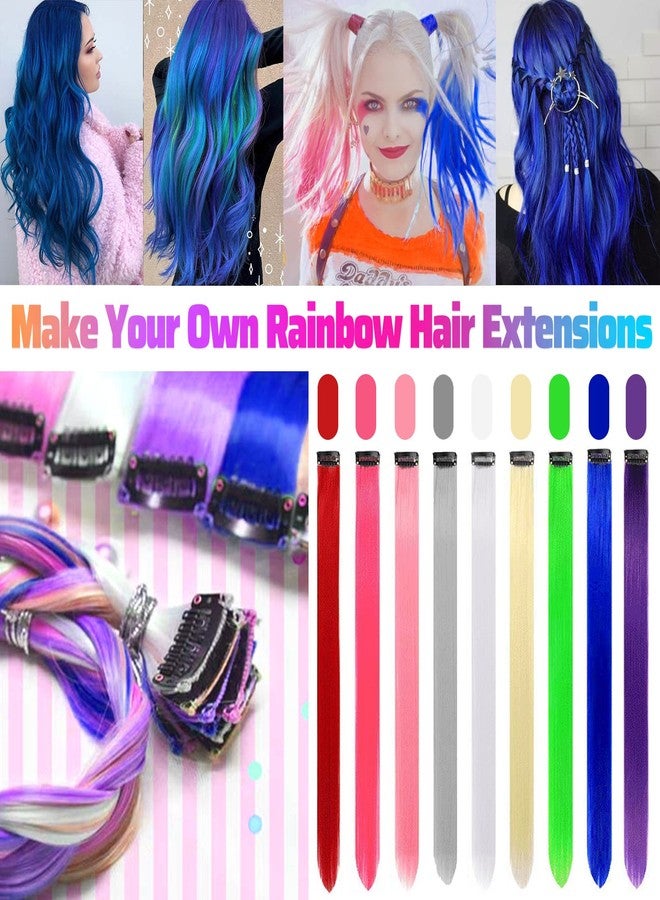 GPOVVIMX 12 PCS Blue Hair Extensions Clip in, Colored Party Highlights Extension for Kids Girls Synthetic Hairpiece Straight 22 inch - Image 2