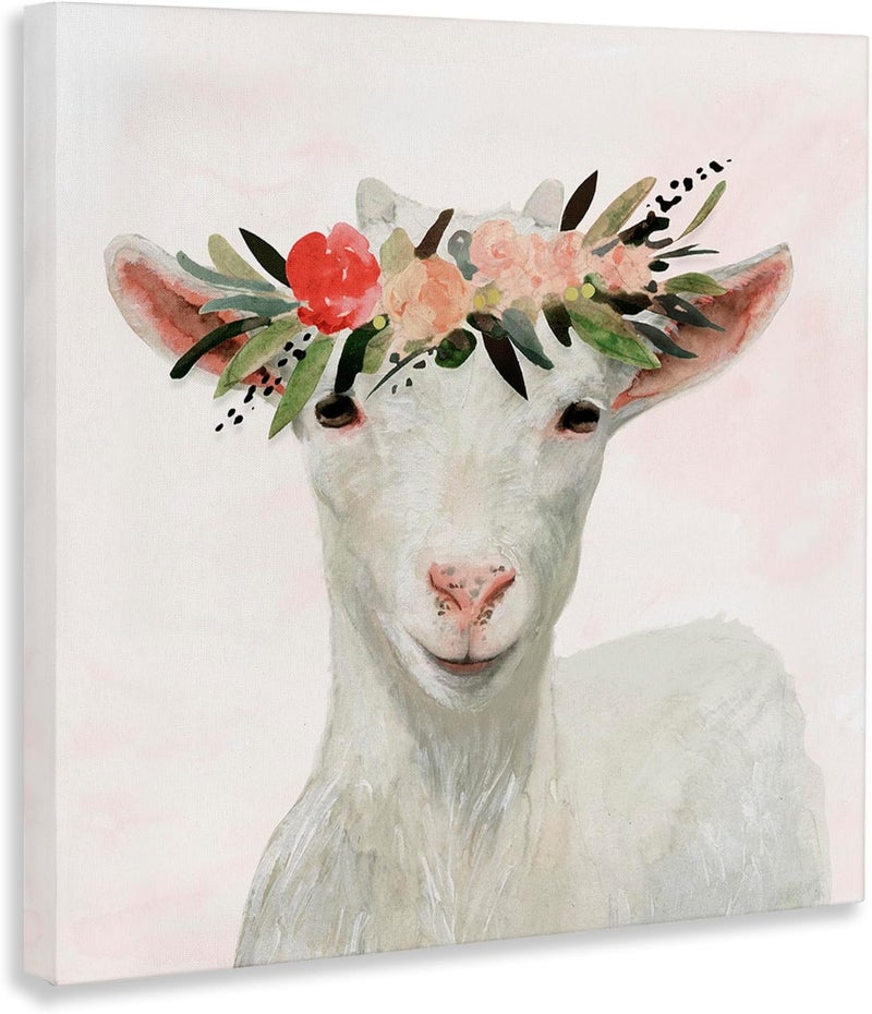Stupell Industries Springtime Flower Crown Baby Goat Stretched Canvas Wall Art - 24 x 24 Inches - Image 3
