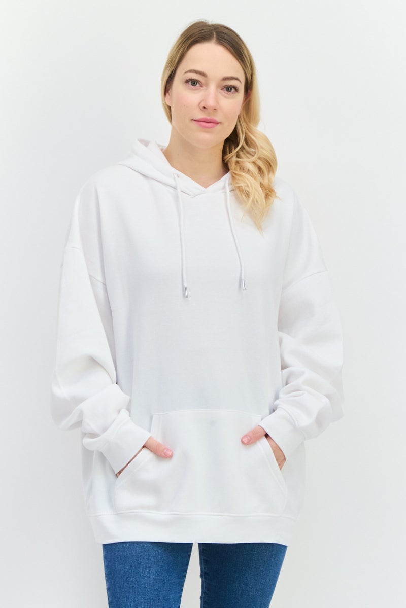 JUICE Women Hooded Solid Long Sleeve Sweatshirt, White - Image 1