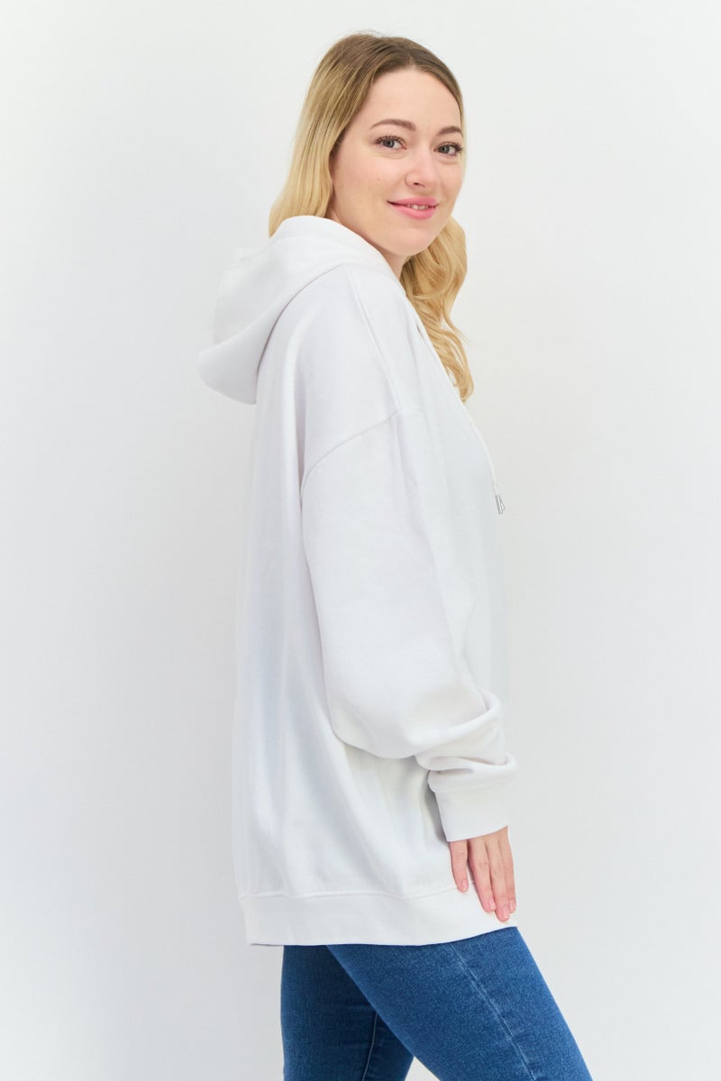 JUICE Women Hooded Solid Long Sleeve Sweatshirt, White - Image 2