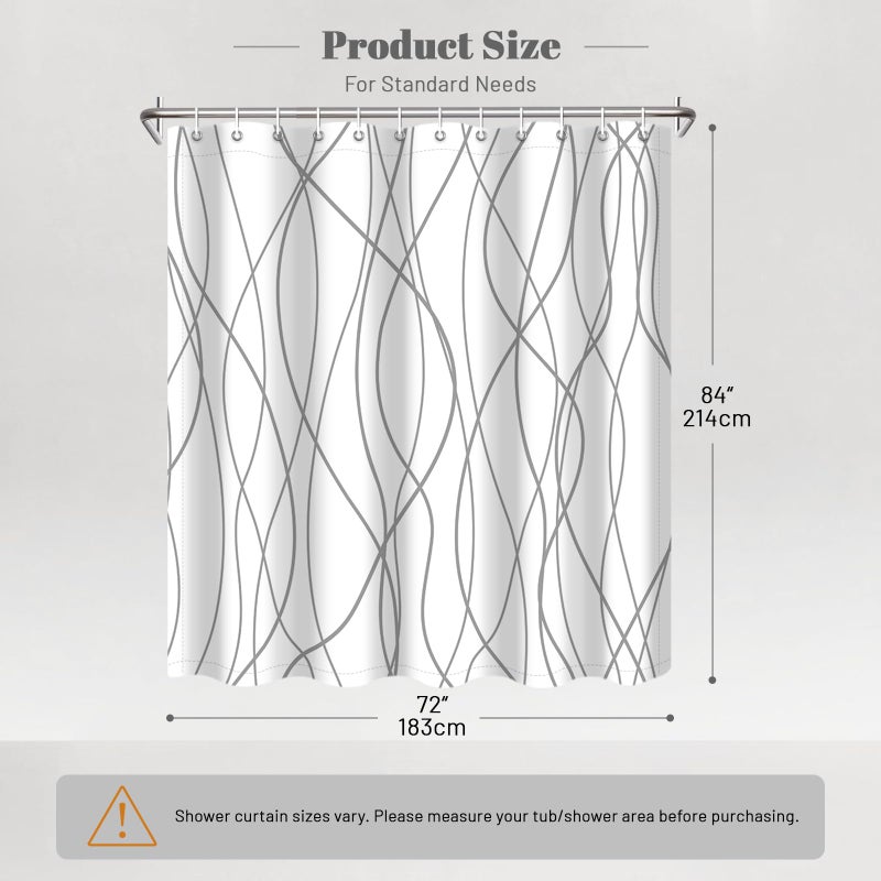 Punkray Polyester Shower Curtain Grey and White Striped for Bathroom with Hooks, Extra Long 84 Inches, Weighted Hem, Waterproof Bath Accessories Hotel Style - Machine Washable - Image 2
