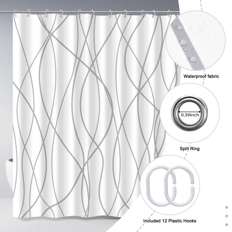 Punkray Polyester Shower Curtain Grey and White Striped for Bathroom with Hooks, Extra Long 84 Inches, Weighted Hem, Waterproof Bath Accessories Hotel Style - Machine Washable - Image 4