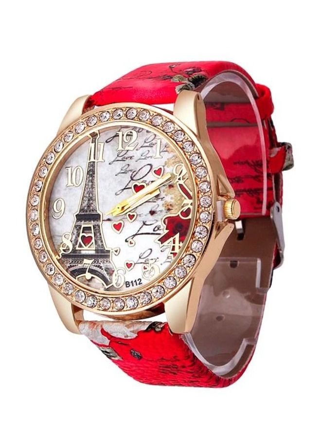 Quartz Watch Trendy Fashion Diamond Tower Print Leather Watch PU Leather Strap Watch Accented Eiffel Tower Ladies Women Watches Casual Fashion Watch Best Gift for Your Friend and Family - Image 1