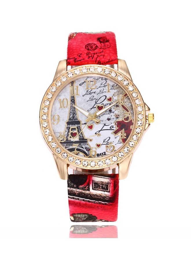 Quartz Watch Trendy Fashion Diamond Tower Print Leather Watch PU Leather Strap Watch Accented Eiffel Tower Ladies Women Watches Casual Fashion Watch Best Gift for Your Friend and Family - Image 2