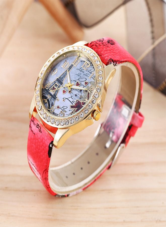 Quartz Watch Trendy Fashion Diamond Tower Print Leather Watch PU Leather Strap Watch Accented Eiffel Tower Ladies Women Watches Casual Fashion Watch Best Gift for Your Friend and Family - Image 3
