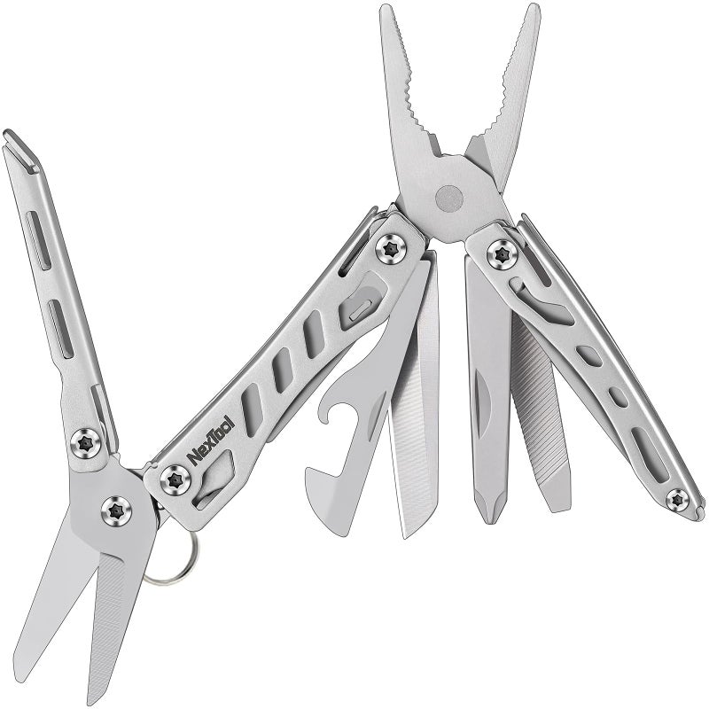 Nextool Nextool EDC Keychain Multitool, 10 in 1 Mini Pocket Knife Multi Tool with Needlenose Pliers, Scissors, Mini Useful Cool Gadgets for Men, Father's Day Gifts from Daughter-Sliver  - Image 1