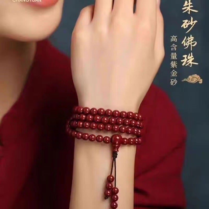 WU 108 Bead Cinnabar Buddhist Prayer Beads Bracelet for Men and Women, Purple Gold Sand Necklace - Image 4