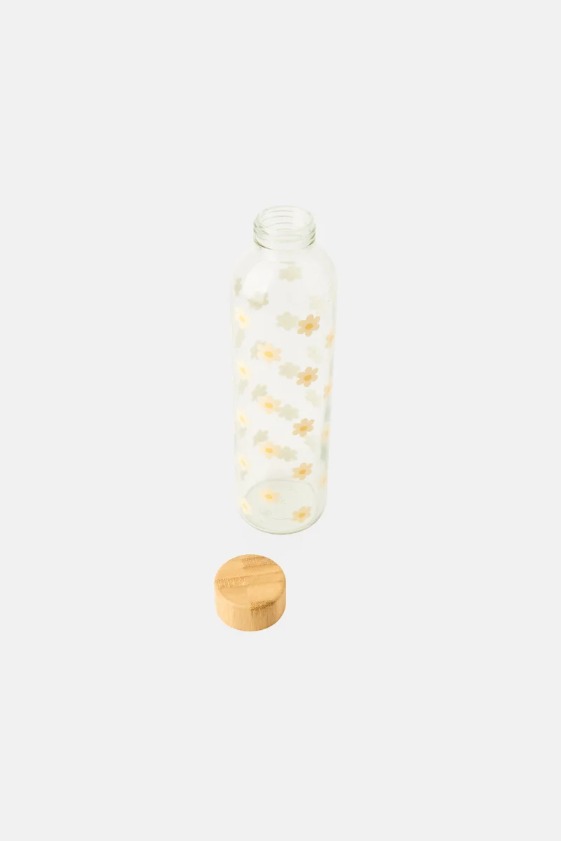 Muy Mucho Water Bottle With Flowers Print Glass 720 ml, Transparent