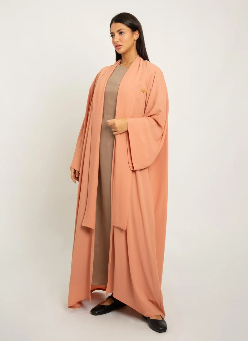 Kaafmeem Mocha Short Sleeves Linen Dress