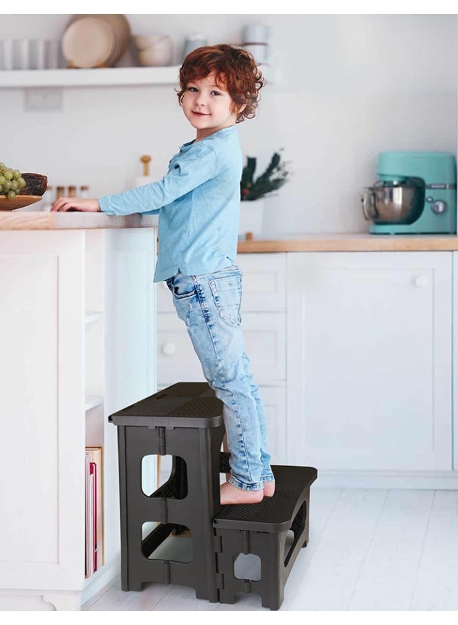 Folding 2-Step Stool, Auxiliary tools for Pressure Washer，Non-Slip Portable Footstools for kids and adults, for Kitchen Home Toilet Bedroom Office Bathroom RV(Black). - Image 1