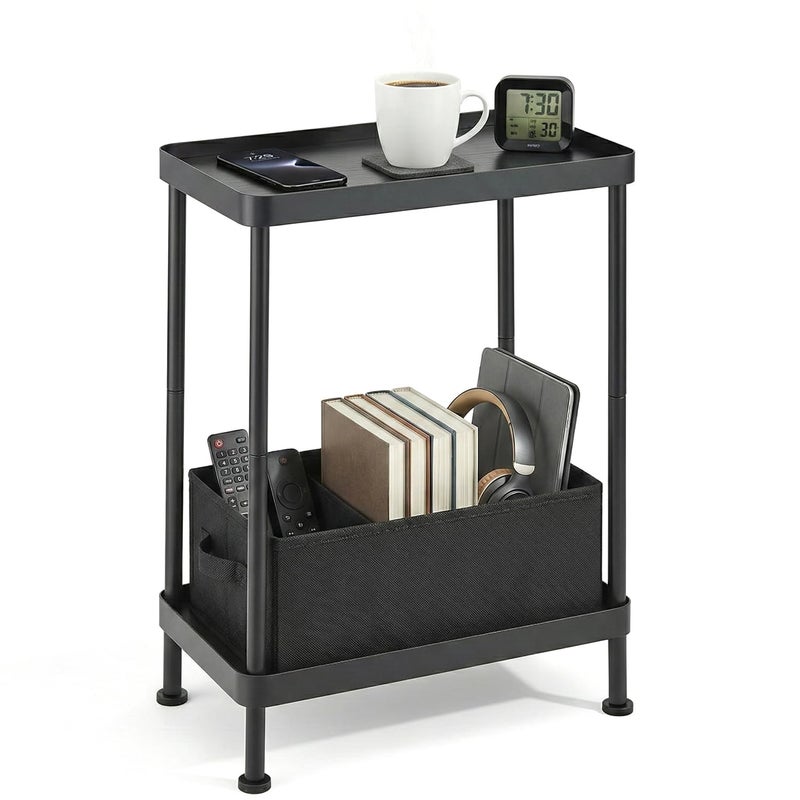 ZEXVIDA Small Narrow Side Table, 2 Tier End Table with Storage Shelf, Sofa Table for Small Spaces in Living Room, Bedroom, Office, Nightstand or Plant Stand (Black) - Image 1