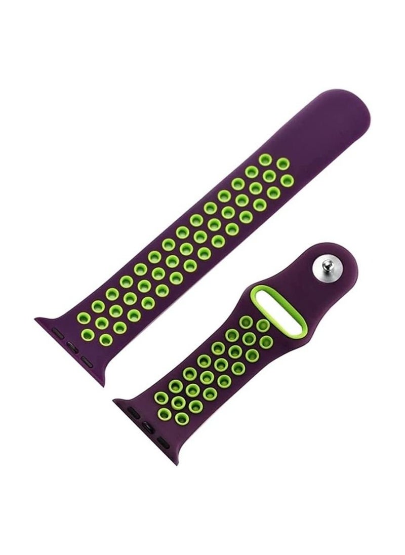 VITION - Apple Watch Band 42mm/44mm/45mm Soft Silicone Replacement Wristband for iWatch Series 7/6/5/4/3/2/1/SE Nike+/Sports Edition Purple/Green - Image 1