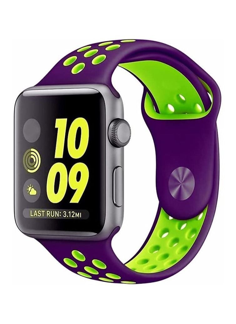 VITION - Apple Watch Band 42mm/44mm/45mm Soft Silicone Replacement Wristband for iWatch Series 7/6/5/4/3/2/1/SE Nike+/Sports Edition Purple/Green - Image 1