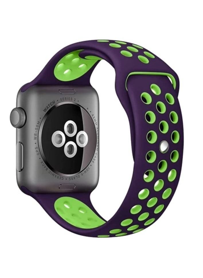 VITION - Apple Watch Band 42mm/44mm/45mm Soft Silicone Replacement Wristband for iWatch Series 7/6/5/4/3/2/1/SE Nike+/Sports Edition Purple/Green - Image 1