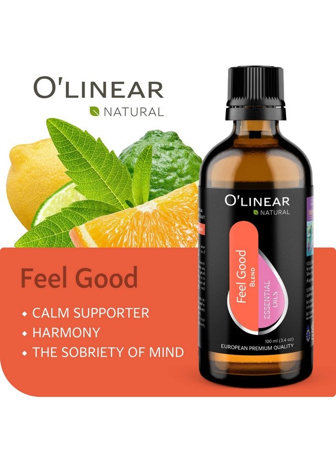 O'linear Premium Aromatherapy Essential Oil Feel Good Blend - 3.4 Fl Oz Happy & Relaxing Scent For Diffusers For Home - Relax Essential Oils For Humidifiers With Lavender Rose Lemon Cinnamon Geranium Aroma - Image 2