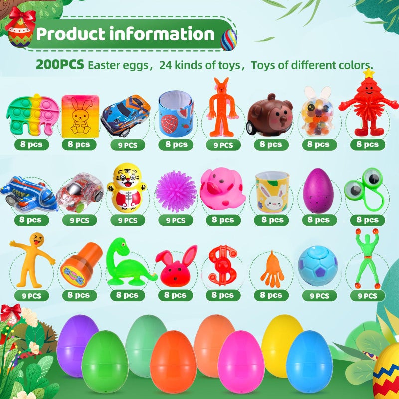 Cherislpy 200 Pack Prefilled Easter Eggs with Mini Novelty Squishy Fidget Toys Inside Assorted Toys Great for Kids Girls Boys Easter Party Favors Basket Stuffers Eggs Fillers - Image 4