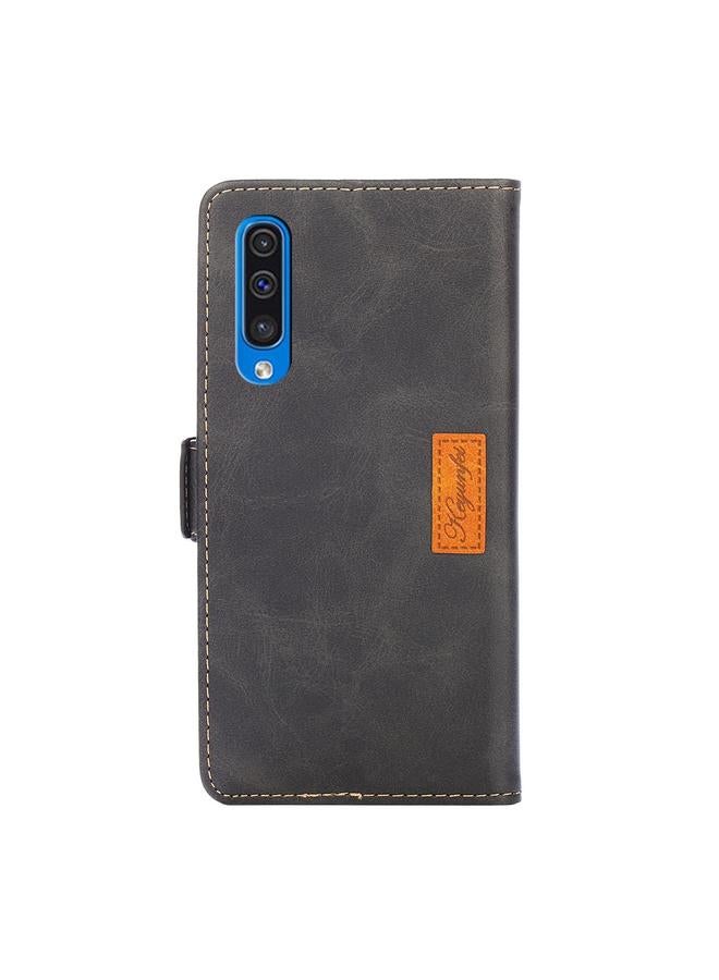 S-TOP Case For Samsung Galaxy A50 Retro Texture Contrast Color Side Buckle Horizontal Flip Leather Case with Holder & Card Slots & Wallet - Image 3