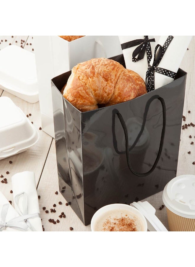 Restaurantware 12.5 Inch x 5 Inch Paper Shopping Bags, 10 Glossy Finish Paper Party Bags - Rope Handles, Cardboard Base, Black Paper Gift Bags, Reusable, For Parties and Shopping - Image 3