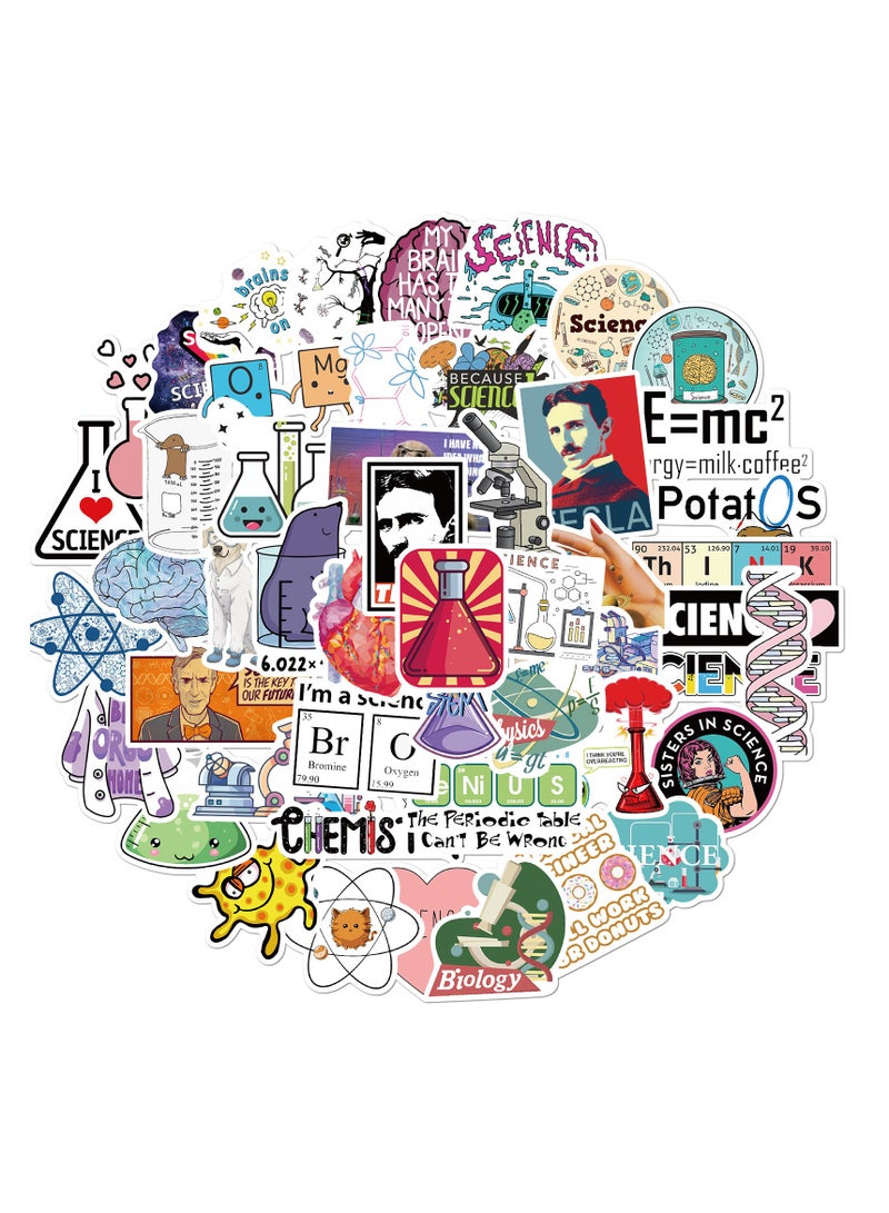ORAINBOW Student Science Laboratory Stickers Physics Chemistry Biology Experiment Science Stickers Pack 50 Pcs Suitcase Stickers Vinyl Decals for Car Bumper Helmet Luggage Laptop Water Bottle  - Image 1