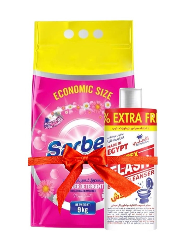 Sarbex Sarbex Automatic Washing Machine Powder - Turkish Excellence with Capsule Technology | Removes Stain and Refreshing Scent - 9 kg + Free Flash Floor and Bathroom Cleaner 