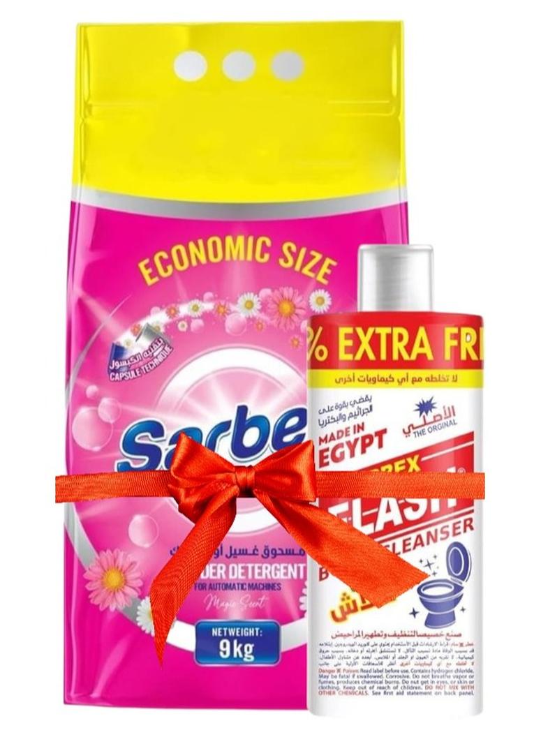 ساربكس مسحوق غسيل للغسالات الأتوماتيك من ساربكس - تركي بامتياز بتقنية الكبسول | يزيل البقع ورائحة منعشة - 9 كيلو + هدية منظف فلاش للأرضيات والحمامات
