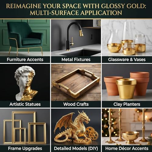Meuvcol Gold Paint, 35 Floz Metallic Liquid Gold Leaf Paint - Non Toxic Shiny Acrylic Coating for Metal, Wood, Furniture, Clay, DIY Crafts, Artwork & Home Décor - Image 3