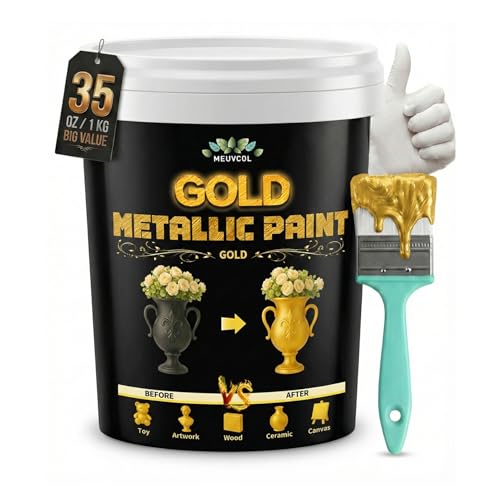 Meuvcol Gold Paint, 35 Floz Metallic Liquid Gold Leaf Paint - Non Toxic Shiny Acrylic Coating for Metal, Wood, Furniture, Clay, DIY Crafts, Artwork & Home Décor - Image 1