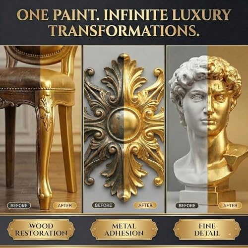 Meuvcol Gold Paint, 35 Floz Metallic Liquid Gold Leaf Paint - Non Toxic Shiny Acrylic Coating for Metal, Wood, Furniture, Clay, DIY Crafts, Artwork & Home Décor - Image 4