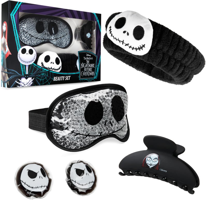 Disney The Nightmare Before Christmas Beauty Accessories Set for Women, Teens with Eye Mask Eye Pads Headband Claw Clip Pampering Gifts for Women (Black) - Image 1
