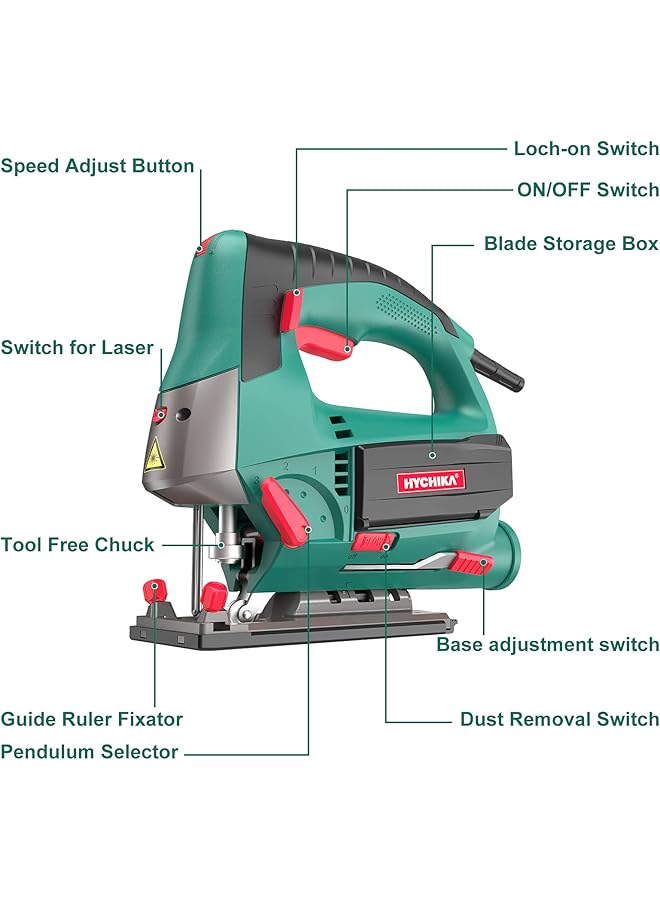 erorex Jig Saws 800W Max Cutting Depth 110Mm For Metal 800 3000 Spm Electric Jigsaw With Class 2 Laser 6 Variable Speeds 0 3 Orbital Sets 45° To +45° Bevel Cutting 6 Blades - Image 2