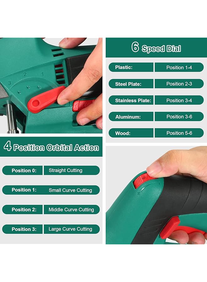 erorex Jig Saws 800W Max Cutting Depth 110Mm For Metal 800 3000 Spm Electric Jigsaw With Class 2 Laser 6 Variable Speeds 0 3 Orbital Sets 45° To +45° Bevel Cutting 6 Blades - Image 3