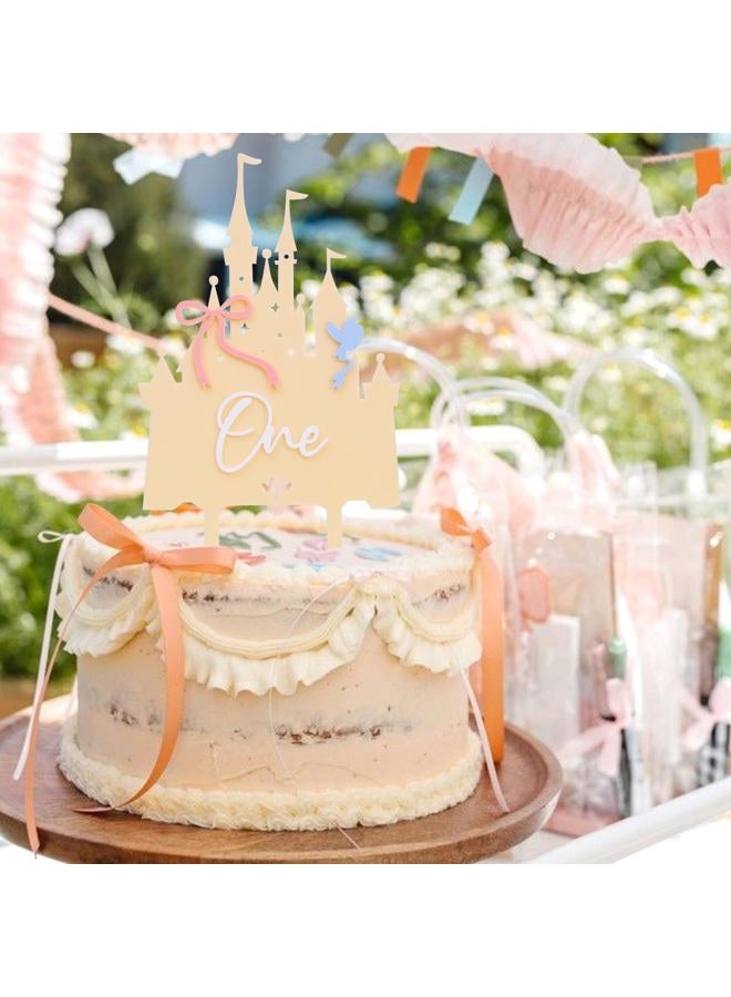 LINGANA Pink Castle One Cake Topper - Little Princess 1st Birthday Decorations,Acrylic Castle Birthday Cake Topper,Princess Wedding First Anniversary Centerpieces,Sweet Magic Party Photo Props (Yellow) - Image 4