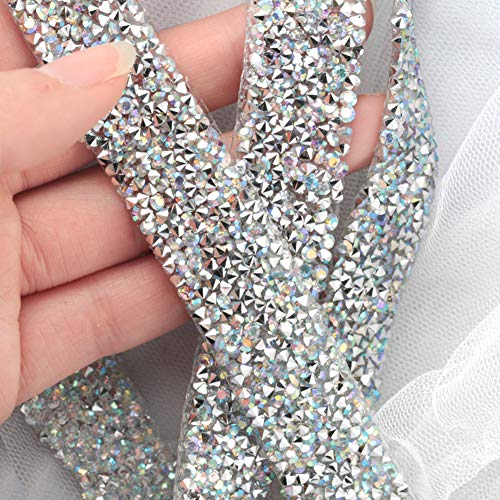 Dowarm 3 Yards Rhinestone Ribbon, Rhinestone Ribbon Roll, Bling Hotfix Rhinestones Mesh Wrap, Sewing Rhinestone Trim for Wedding Party Decoration (Crystal AB, 3CM / 1.18inch Width) - Image 4