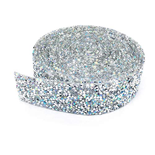 Dowarm 3 Yards Rhinestone Ribbon, Rhinestone Ribbon Roll, Bling Hotfix Rhinestones Mesh Wrap, Sewing Rhinestone Trim for Wedding Party Decoration (Crystal AB, 3CM / 1.18inch Width) - Image 2