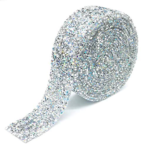 Dowarm 3 Yards Rhinestone Ribbon, Rhinestone Ribbon Roll, Bling Hotfix Rhinestones Mesh Wrap, Sewing Rhinestone Trim for Wedding Party Decoration (Crystal AB, 3CM / 1.18inch Width) - Image 3