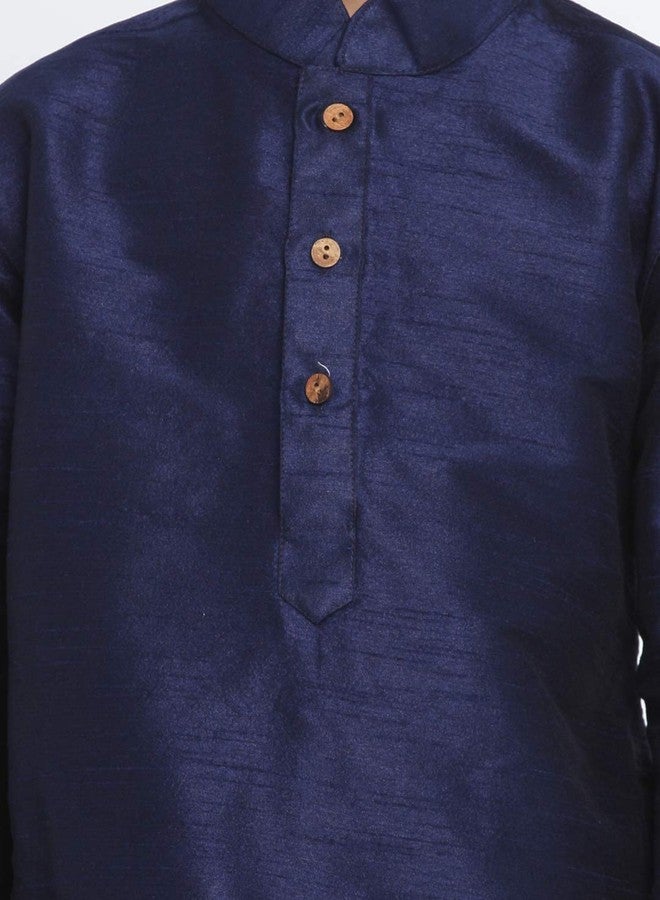 JBN Creation Boys' Navy Blue Silk Blend Kurta and Pyjama Set_VASBKNB001nPNB_26 - Image 4