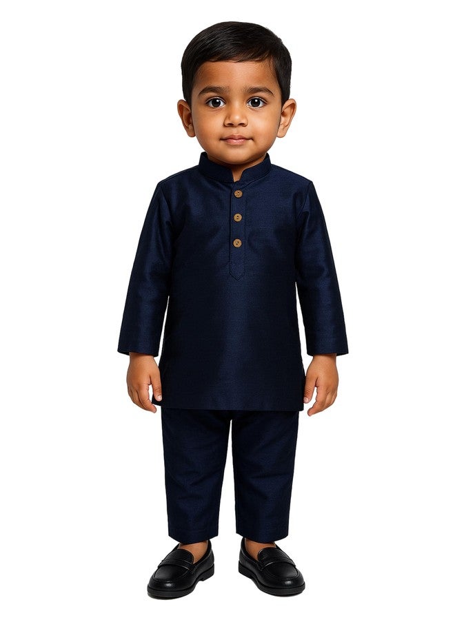 JBN Creation Boys' Navy Blue Silk Blend Kurta and Pyjama Set_VASBKNB001nPNB_26 - Image 1