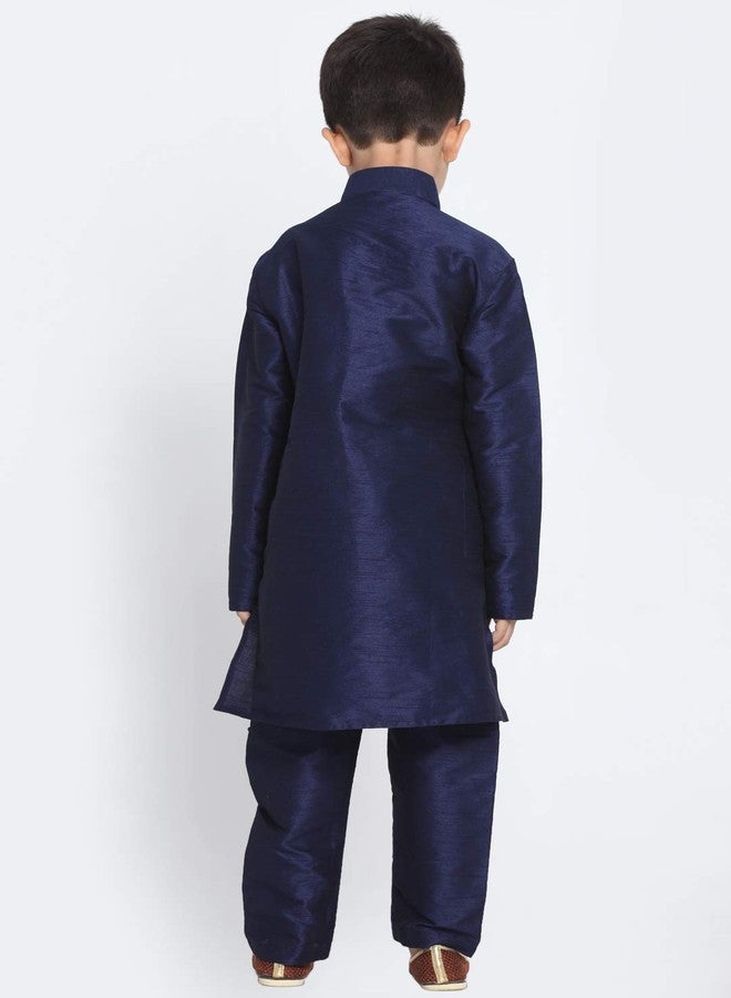 JBN Creation Boys' Navy Blue Silk Blend Kurta and Pyjama Set_VASBKNB001nPNB_26 - Image 5