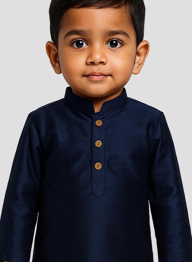 JBN Creation Boys' Navy Blue Silk Blend Kurta and Pyjama Set_VASBKNB001nPNB_26 - Image 3