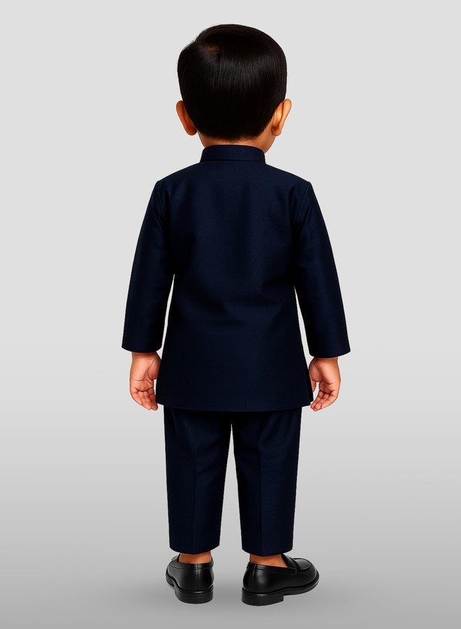 JBN Creation Boys' Navy Blue Silk Blend Kurta and Pyjama Set_VASBKNB001nPNB_26 - Image 2