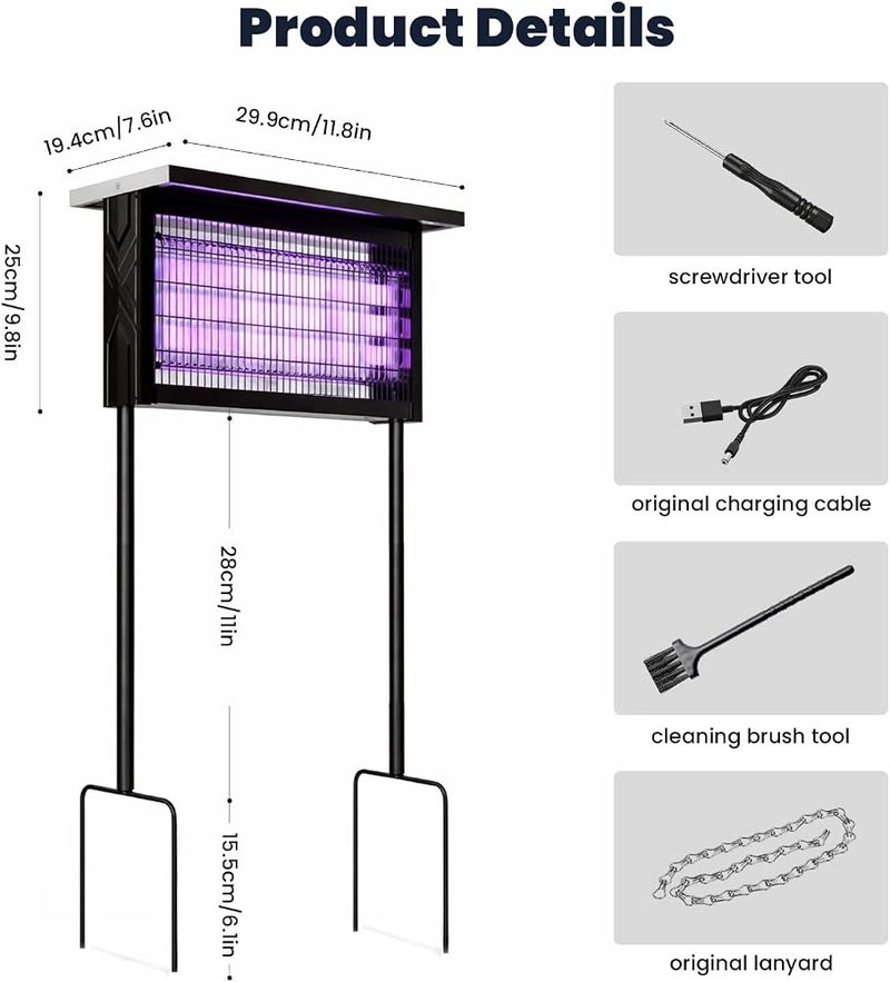 AUTOYSUR Solar Bug Zapper، قاتل حشرات خارجي قوة 20 واط، مصباح محمول لمكافحة البعوض، مناسب للاستخدام في المنازل والحدائق والمخيمات. - Image 2
