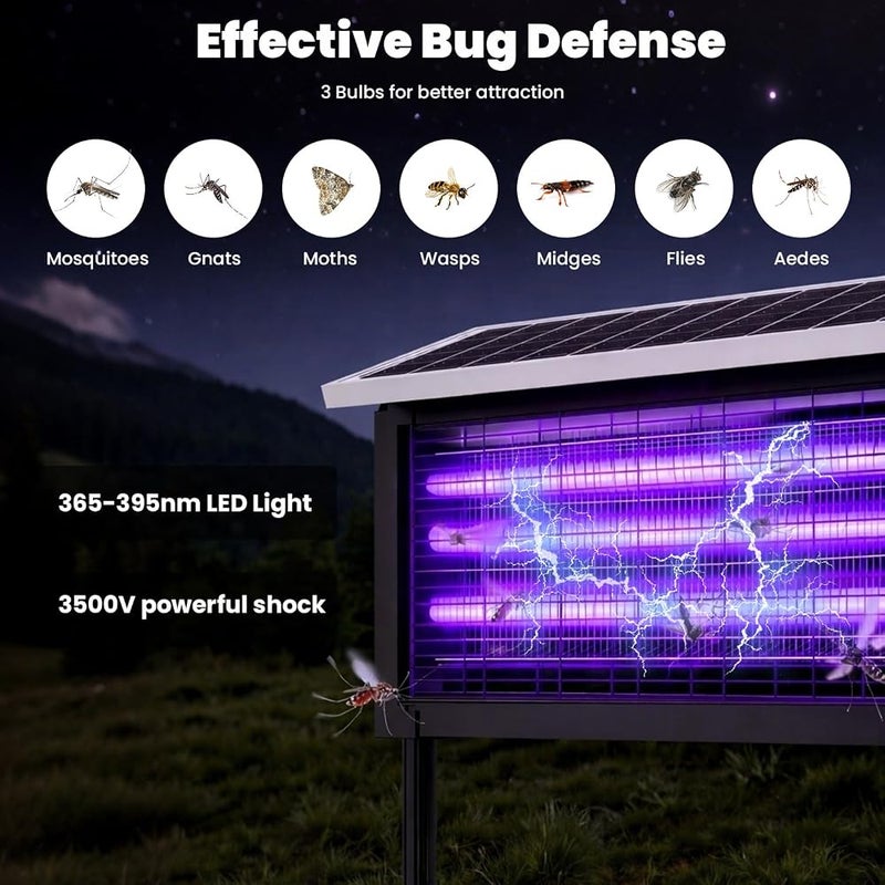 AUTOYSUR Solar Bug Zapper، قاتل حشرات خارجي قوة 20 واط، مصباح محمول لمكافحة البعوض، مناسب للاستخدام في المنازل والحدائق والمخيمات. - Image 3
