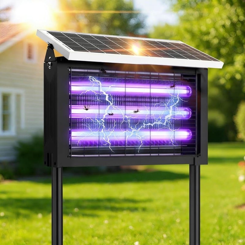AUTOYSUR Solar Bug Zapper، قاتل حشرات خارجي قوة 20 واط، مصباح محمول لمكافحة البعوض، مناسب للاستخدام في المنازل والحدائق والمخيمات. - Image 1