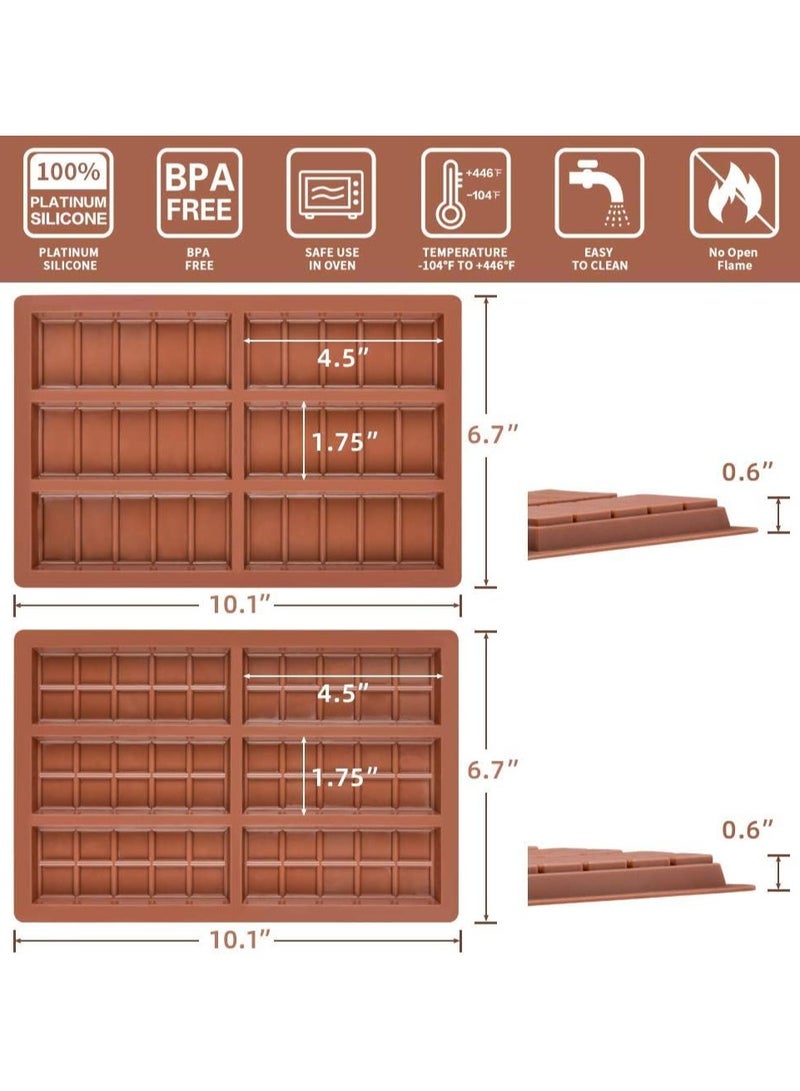 2Pcs Silicone Moulds Chocolate Bar Sweet Moulds Candy Moulds Jelly Moulds Rectangle Baking Silicon Bakeware Mold Shape Soap Wax Flexible Baking Mould (6 Cell 10 Section) - Image 2