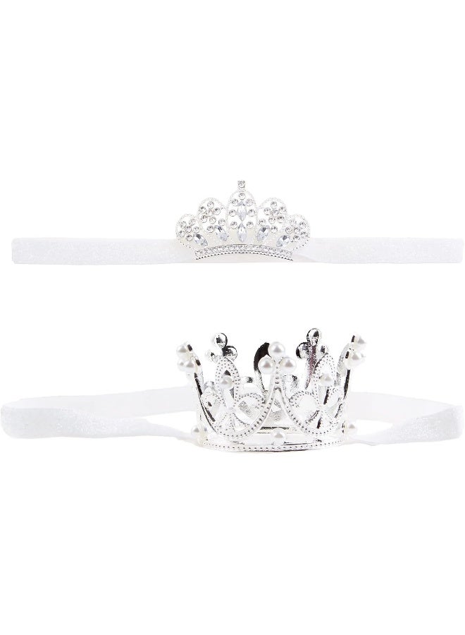 Nishine Nishine 2 pieces Baby Girls Crown Headband Princess Tiara Headdress Set Toddler Elastic Head Band (White)  - Image 1