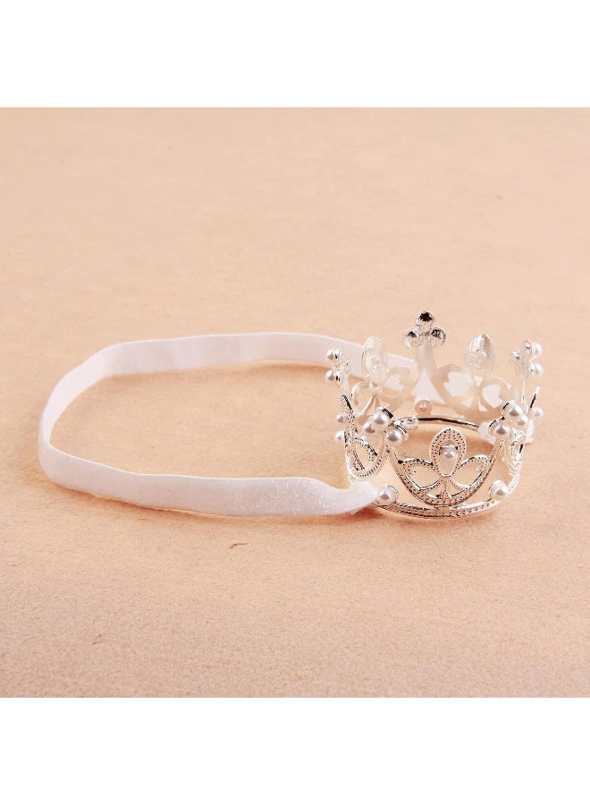 Nishine Nishine 2 pieces Baby Girls Crown Headband Princess Tiara Headdress Set Toddler Elastic Head Band (White)  - Image 4