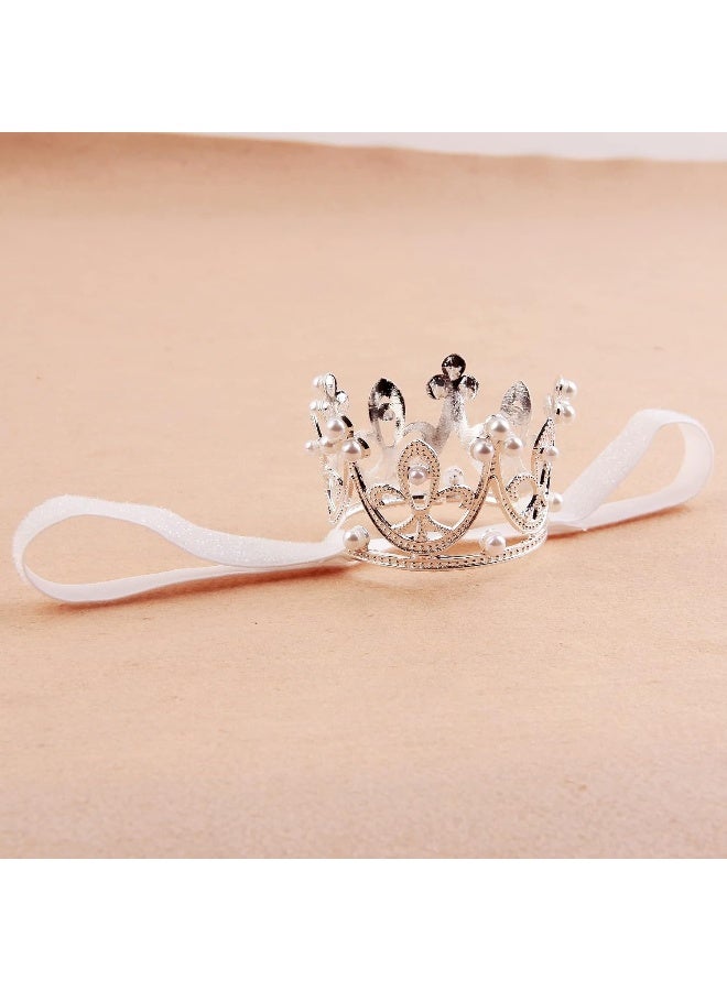 Nishine Nishine 2 pieces Baby Girls Crown Headband Princess Tiara Headdress Set Toddler Elastic Head Band (White)  - Image 2