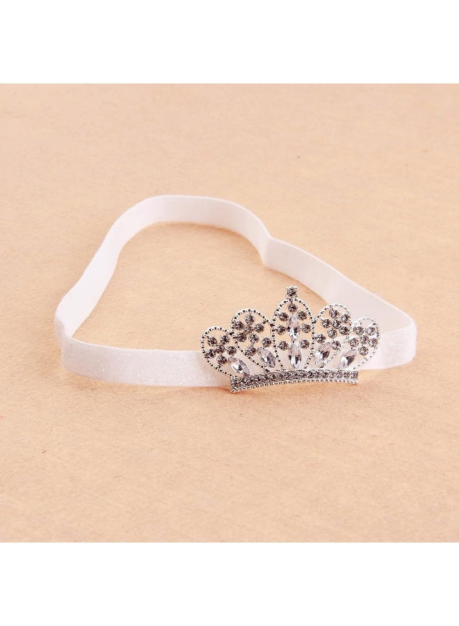 Nishine Nishine 2 pieces Baby Girls Crown Headband Princess Tiara Headdress Set Toddler Elastic Head Band (White)  - Image 3