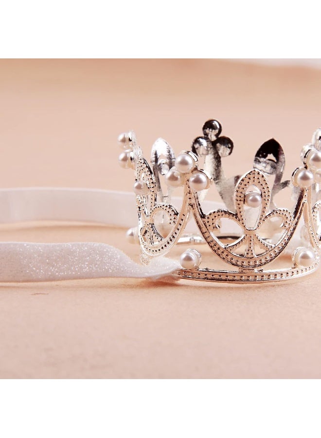 Nishine Nishine 2 pieces Baby Girls Crown Headband Princess Tiara Headdress Set Toddler Elastic Head Band (White)  - Image 5